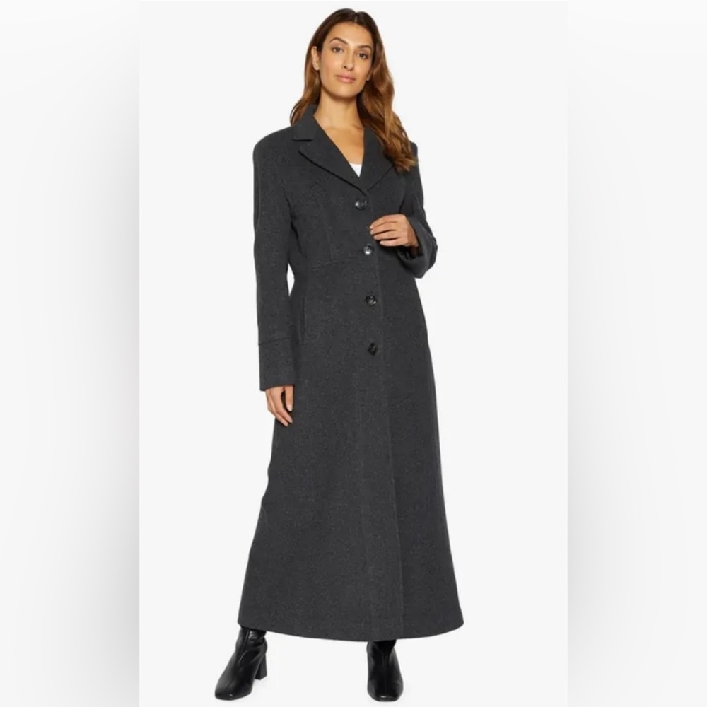 Jones NY Singel Breasted Long Wool Coat | Size 4P | Charcoal Gray